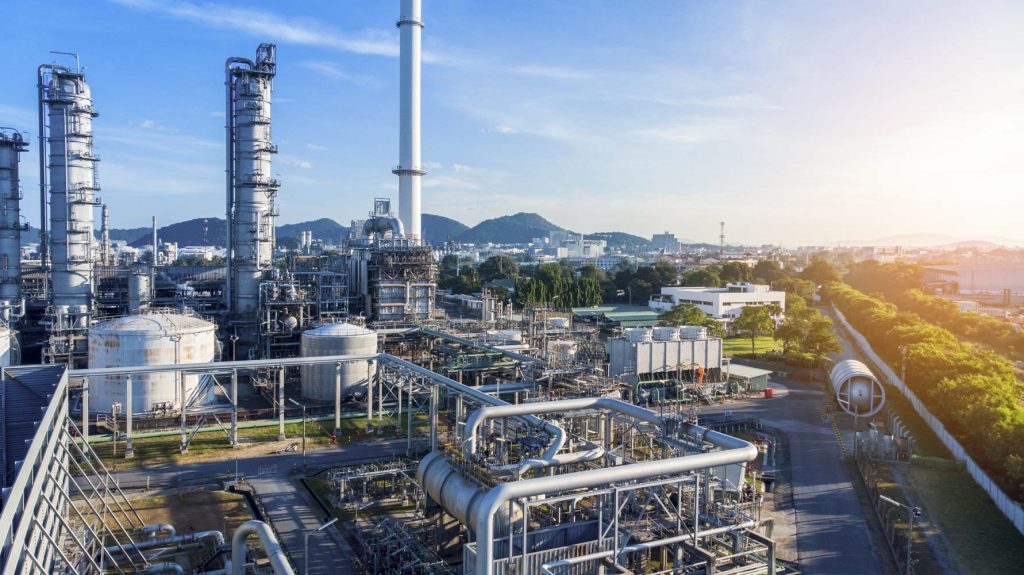 Aerial view of chemical oil refinery plant